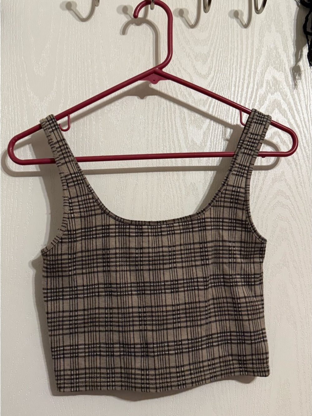 Willow Beige Plaid Square Neck Crop Top